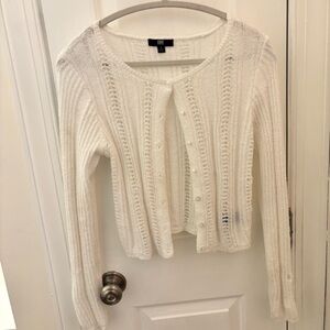 Rare Frye Distressed Ivory Knit Cardigan Pearl Buttons size M Granola Ranch